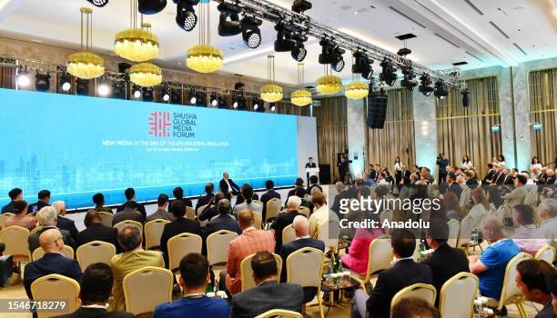 President of Azerbaijan Ilham Aliyev is giving an opening speech during the Global Media Forum titled 'New Media in the Era of the 4th Industrial...