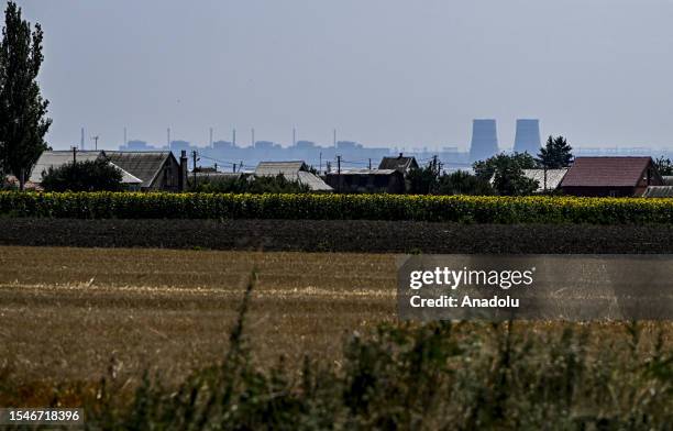 Zaporizhzhia Nuclear Power Plant is seen from Nikopol, that is 7 kilometers away from the power plants and therefore is under nuclear threat as the...