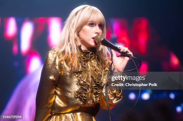 Hayley Williams of Paramore performs at the Paramore "This Is Why" Tour at the Kia Forum on July 20, 2023 in Inglewood, California.