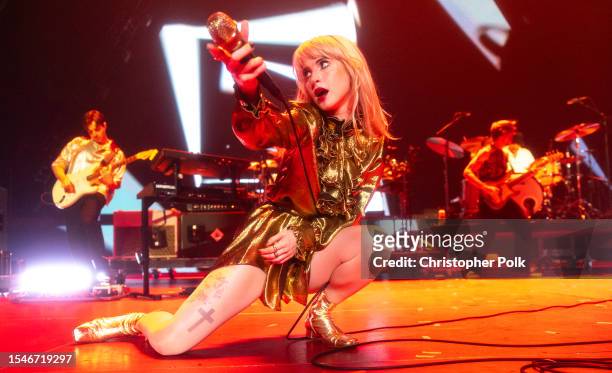Hayley Williams of Paramore performs at the Paramore "This Is Why" Tour at the Kia Forum on July 20, 2023 in Inglewood, California.