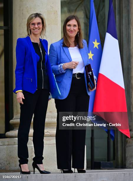 French Minister for Energy Transition Agnes Pannier-Runacher and French Junior Minister for the Education and Professional training Carole Grandjean...