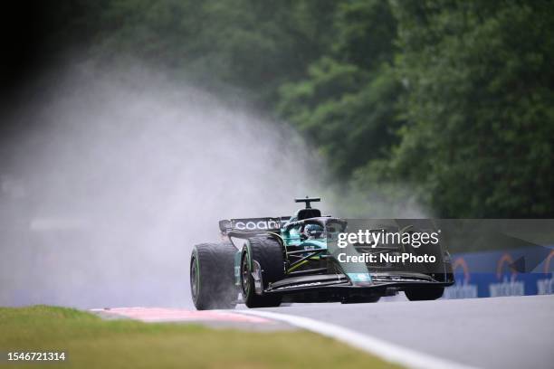 Lance Stroll of Aston Martin Cognizant F1 Team is driving his single-seater during the free practice of the Hungarian GP at the Hungaroring in...