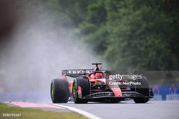 Charles Leclerc of Scuderia Mission Winnow Ferrari is driving his single-seater during the free practice of the Hungarian Grand Prix at the...