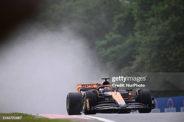 Oscar Piastri of the McLaren F1 Team is driving his single-seater during the free practice of the Hungarian GP at the Hungaroring in Budapest, Pest...