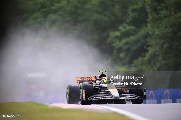 Lando Norris of the McLaren F1 Team is driving his single-seater during the free practice of the Hungarian GP at the Hungaroring in Budapest, Pest...