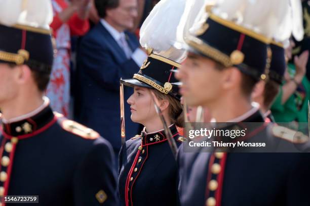 Belgium army with the Princess Elisabeth, Duchess of Brabant parades during the parade for the Belgium National Day on July 21 in Brussels, Belgium....