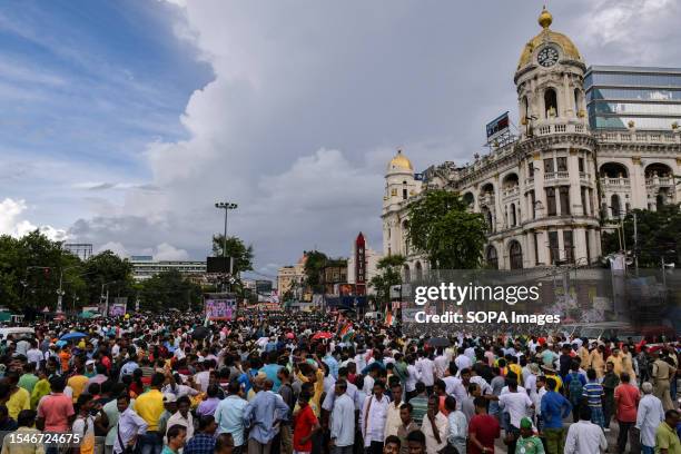 Trinamool Congress party supporters participate in the Annual Martyrs Day program at the Esplanade area. Trinamool Congress party held its Annual...