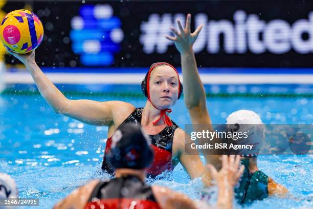 Kindred Paul of Canada, Vanda Valyi of Hungary during the World Aquatics Championships 2023 women's match Hungary and Canada on July 16, 2023 in...