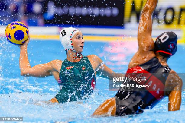 Rita Keszthelyi of Hungary, Serena Browne of Canada during the World Aquatics Championships 2023 women's match Hungary and Canada on July 16, 2023 in...