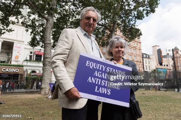 Imelda Staunton and Jim Carter join members of the entertainment trade union Equity and supporters during a rally in Leicester Square in solidarity...