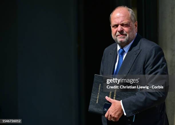 French Justice Minister Eric Dupond-Moretti attends a cabinet meeting at the Elysee Palace on July 21, 2023 in Paris, France. French presidency...