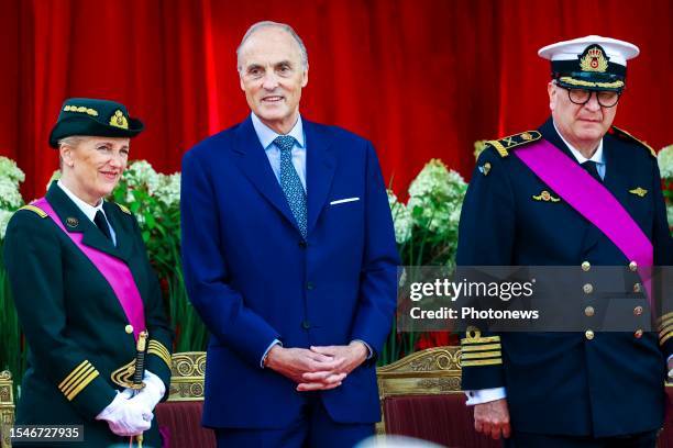 Princess Astrid of Belgium, Prince Lorenz of Belgium, Prince Laurent of Belgium pictured during the military parade for the Belgian National Day on...