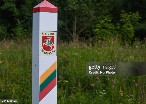 Lithuanian border post between Lithuania and Poland, near the former border crossing in Ogrodniki-Lazdijai, on July 15 in Lazdijai, Lithuania....