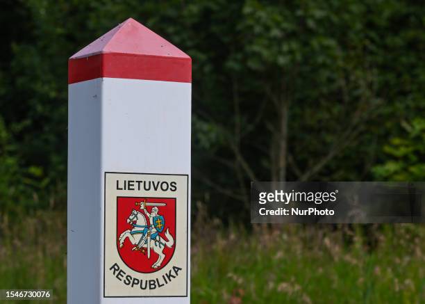 Lithuanian border post between Lithuania and Poland, near the former border crossing in Ogrodniki-Lazdijai, on July 15 in Lazdijai, Lithuania....