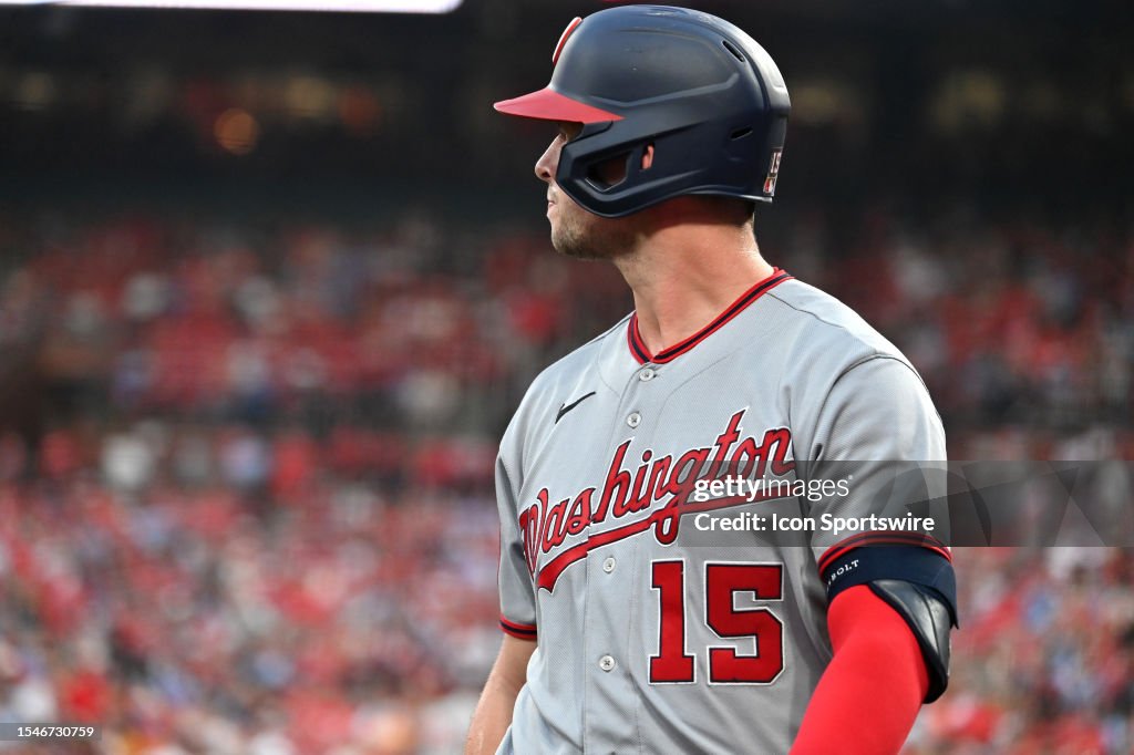 Nationals Riley Adams Washington Nationals catcher Riley Adams reacts after striking out ...