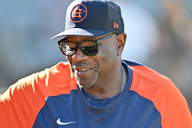 Houston Astros manager Dusty Baker looks on prior to a game against the Oakland Athletics at RingCentral Coliseum on July 21, 2023 in Oakland,...