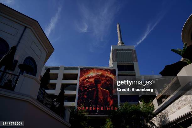 Film poster for Oppenheimer at a movie theater at The Grove mall in Los Angeles, California, US on Friday, July 21, 2023. As buzz builds into the...