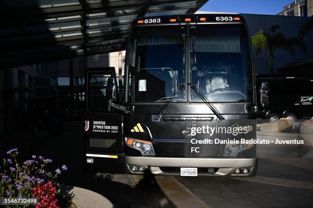 Juventus bus during the team travel to San Francisco on July 21, 2023 in San Francisco, California.