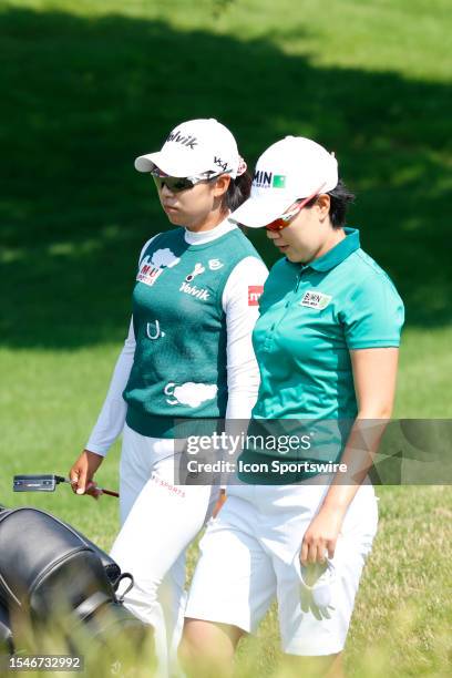 Golfer Mi Hyang Lee and Jeongeun Lee5 walks the 4th hole on July 21 during the third round of the Dow Great Lake Bay Invitational at Midland Country...