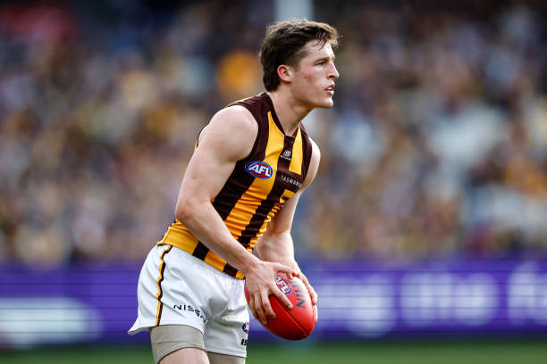 Josh Ward of the Hawks looks on during the 2023 AFL Round 19 match between the Richmond Tigers and the Hawthorn Hawks at the Melbourne Cricket Ground...