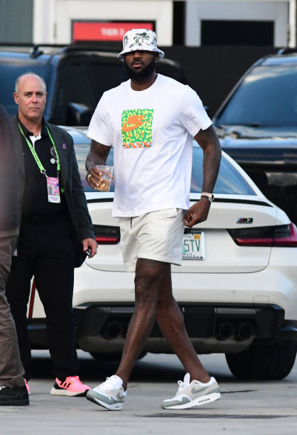 Lebron James is seen arriving to Lionel Messi's debut game on July 21, 2023 in Ft. Lauderdale, Florida.