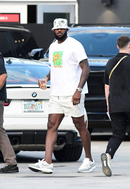 Lebron James is seen arriving to Lionel Messi's debut game on July 21, 2023 in Ft. Lauderdale, Florida.