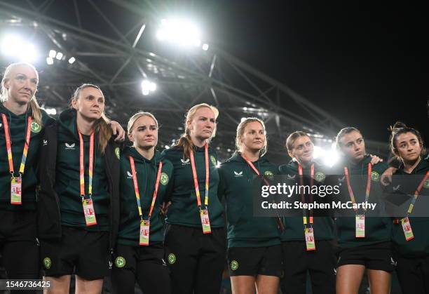 Sydney , Australia - 19 July 2023; Republic of Ireland players, from left, Louise Quinn, Megan Walsh, Izzy Atkinson, Courtney Brosnan, Kyra Carusa,...