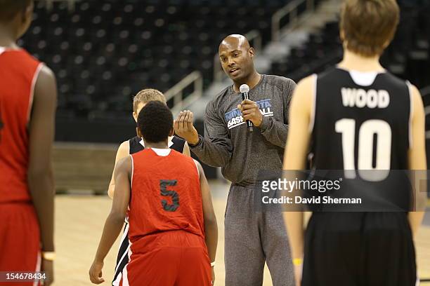 Shawn Respert, Assistant Coach of the Minnesota Timberwolves directs a Coaches Clinic during NBA Canada Series 2012 on October 23, 2012 at the MTS...