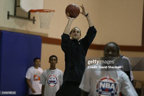 Alexey Shved of the Minnesota Timberwolves participates in a youth clinic during NBA Canada Series 2012 on October 23, 2012 at the Magnus Eliason...