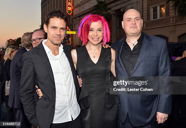 Directors Tom Tykwer, Lana Wachowski and Andy Wachowski arrive at the Los Angeles premiere of "Cloud Atlas" at Grauman's Chinese Theatre on October...