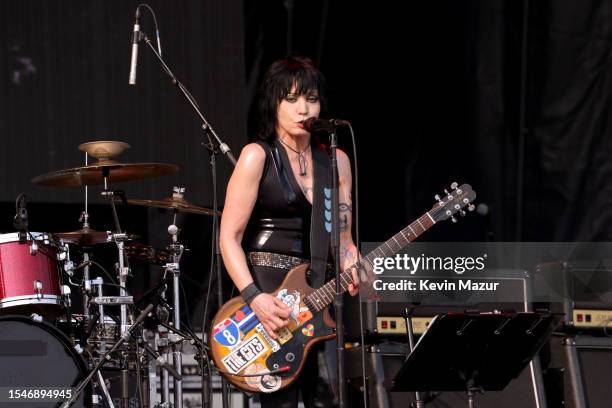 Joan Jett & the Blackhearts perform onstage during Harley-Davidson's Homecoming Festival - Day 2 at Veterans Park on July 15, 2023 in Milwaukee,...