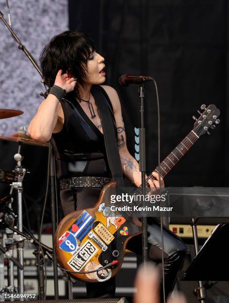Joan Jett & the Blackhearts perform onstage during Harley-Davidson's Homecoming Festival - Day 2 at Veterans Park on July 15, 2023 in Milwaukee,...