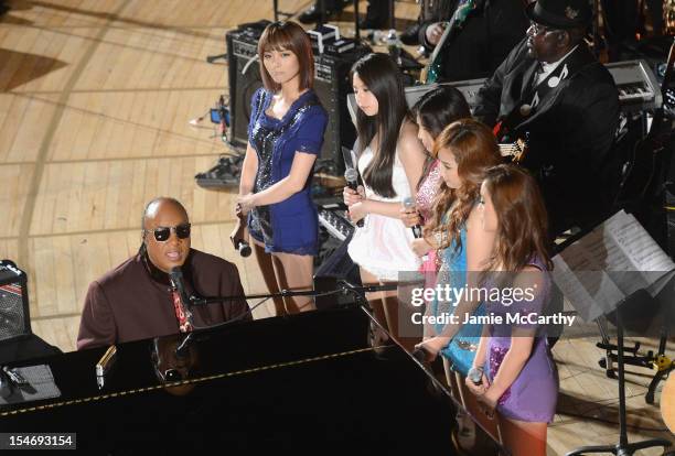 Stevie Wonder and The Wonder Girls perform at the the 2012 United Nations Day Concert at the United Nations on October 24, 2012 in New York City.