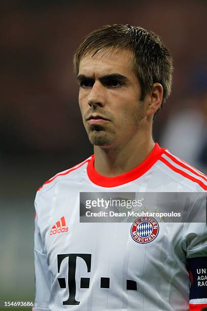 Philipp Lahm of Bayern Munich looks on prior to the Group F UEFA Champions League match between OSC Lille and FC Bayern Muenchen at Grand Stade Lille...