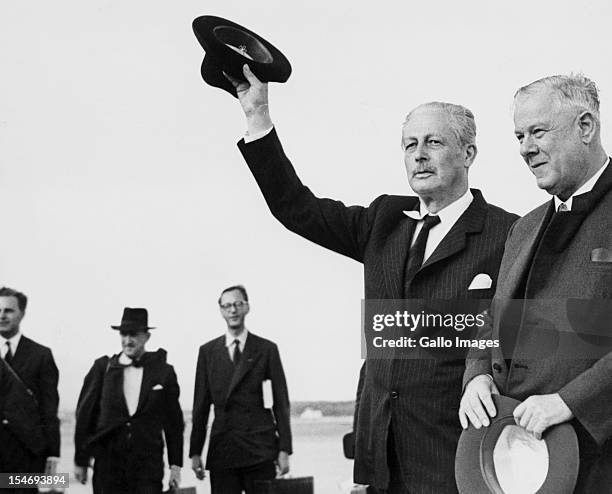 South African Prime Minister Hendrik Verwoerd , with British Prime Minister Harold MacMillan , Johannesburg, South Africa, February 1960.