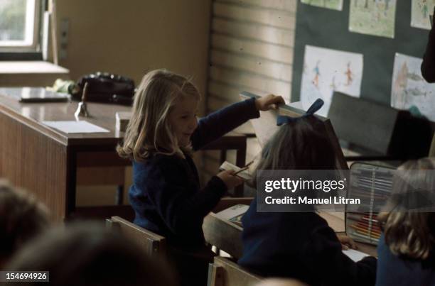 Spain, in July 1971, The Infanta Elena a schoolgirl as others in its class.