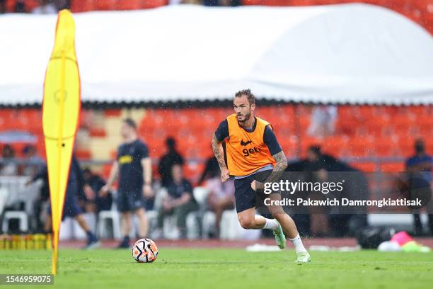 James Maddison of Tottenham Hotspur trains ahead of the pre-season friendly match between Tottenham Hotspur and Leicester City at Rajamangala Stadium...