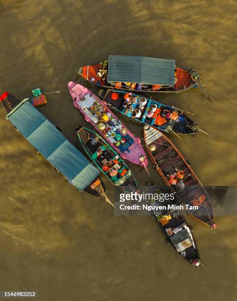 aerial photo of cai rang floating market, can tho city - can tho province stock pictures, royalty-free photos & images