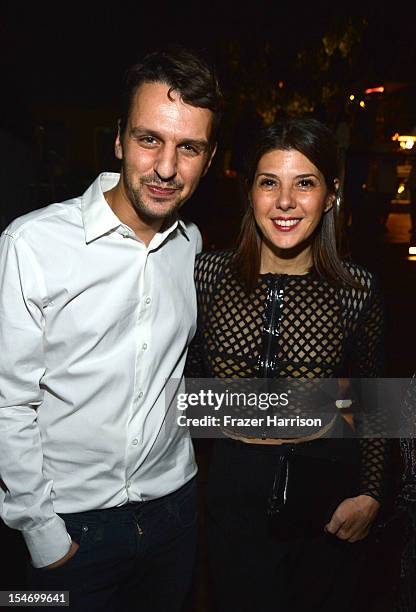 Designer Marios Schwab and actress Marisa Tomei attends the British Fashion Council Cocktail Party To Celebrate LONDON show ROOMS LA, at the Skybar...