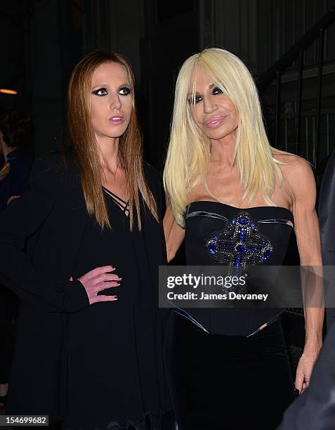 Allegra Versace and Donatella Versace attend the Versace Cocktail Reception at Versace Boutique on October 24, 2012 in New York City.