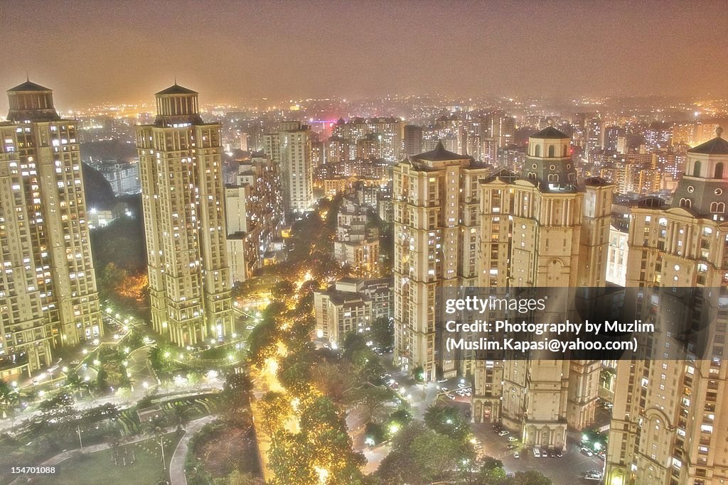 Urban landscape on a full moon night in Mumbai