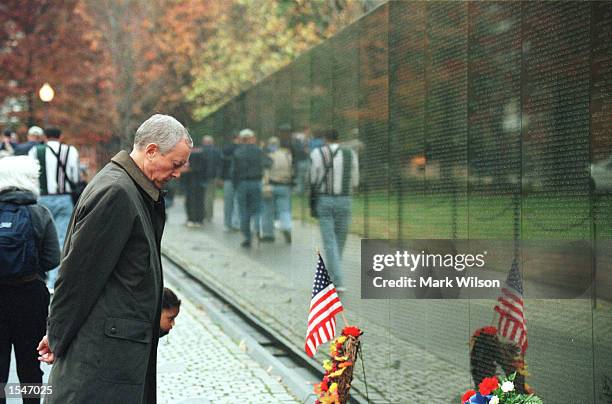 Senator and presidential hopeful, Orrin Hatch, visits the Vietnam Memorial for Veteran's Day in Washington DC November 11, 1999.