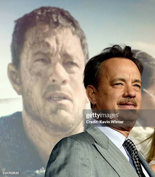 Actor Tom Hanks arrives at the premiere of Warner Bros. Pictures' "Cloud Atlas" at the Chinese Theatre on October 24, 2012 in Los Angeles, California.