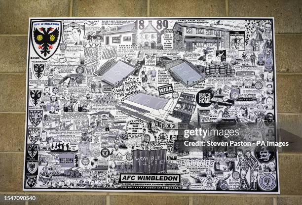 General view of cartoon history of the club during the pre-season friendly match at the Cherry Red Records Stadium, London. Picture date: Saturday...