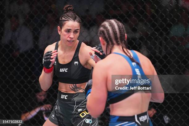 Norma Dumont of Brazil battles Chelsea Chandler in their featherweight fight during the UFC Fight Night at UFC APEX on July 15, 2023 in Las Vegas,...