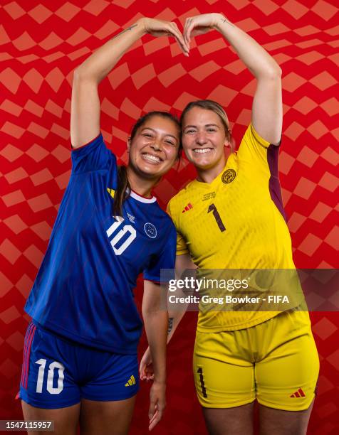 Chandler McDaniel and Olivia McDaniel of Philippines pose during the official FIFA Women's World Cup Australia & New Zealand 2023 portrait session on...