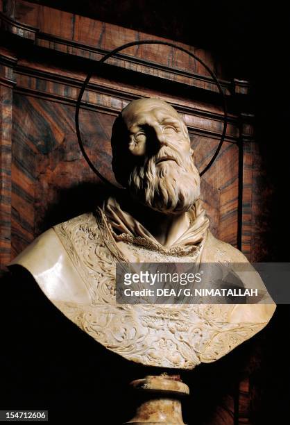 St Philip, marble bust attributed to Alessandro Algardi , Church of St Philip Neri, Spoleto, Umbria. Italy, 17th century.