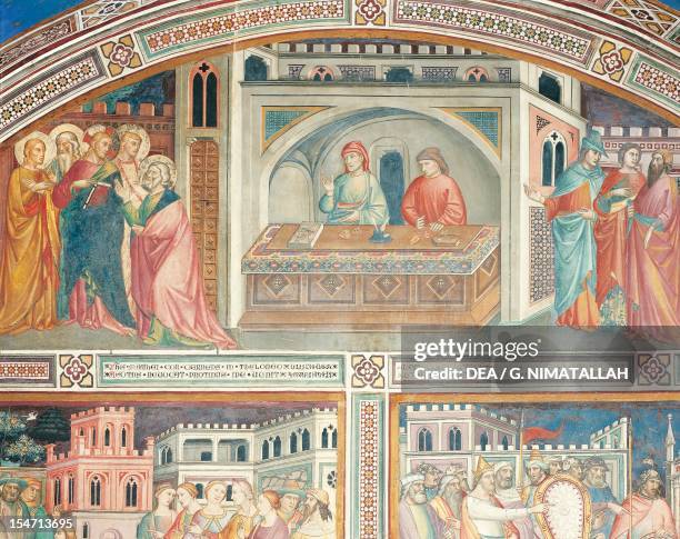 Calling of St Matthew the Evangelist, scenes from the Life of St Matthew, 1390-1399, by Niccolo' di Pietro Gerini , fresco, The Chapter , Church of...