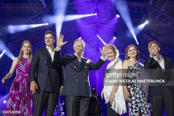 Princess Eleonore, Prince Gabriel, King Philippe - Filip of Belgium, Queen Mathilde of Belgium, Crown Princess Elisabeth and Prince Emmanuel pictured...