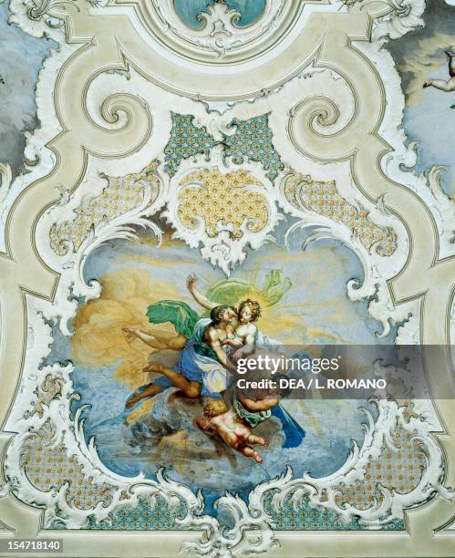 Frescoed vault of the Ballroom, detail, by Matteo Desiderato and Sebastiano Lo Monaco , Palazzo Biscari, Catania , Sicily. Italy, 18th century.